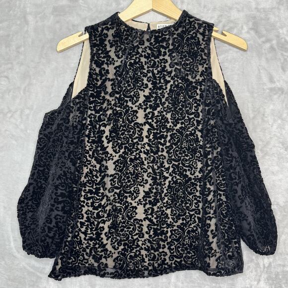 Alice + Olivia Top Womens Small Hallie Black Burnout Velvet Cold Shoulder NEW - Picture 1 of 11